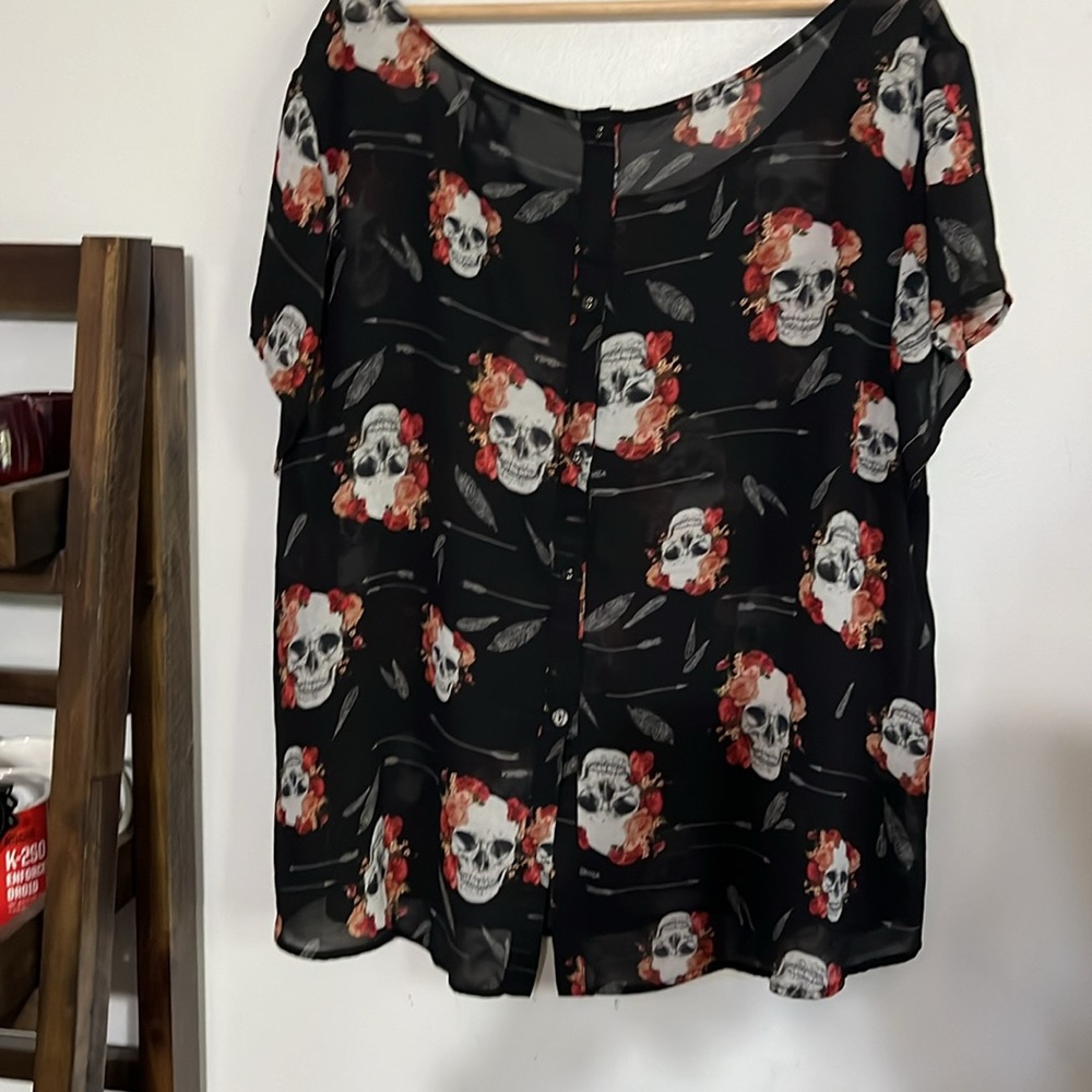 Torrid Plus Size Sheer Georgette Button Back Skul… - image 3